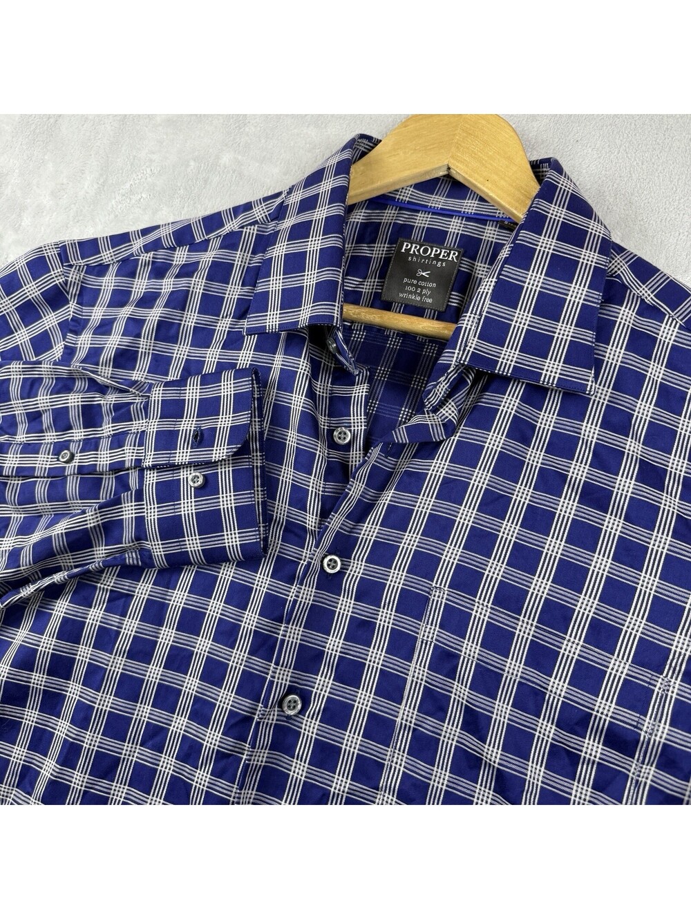 Proper Cloth Men Button Down Dress Shirt Plaid 17.5 Pure Cotton 100 2 Ply Casual